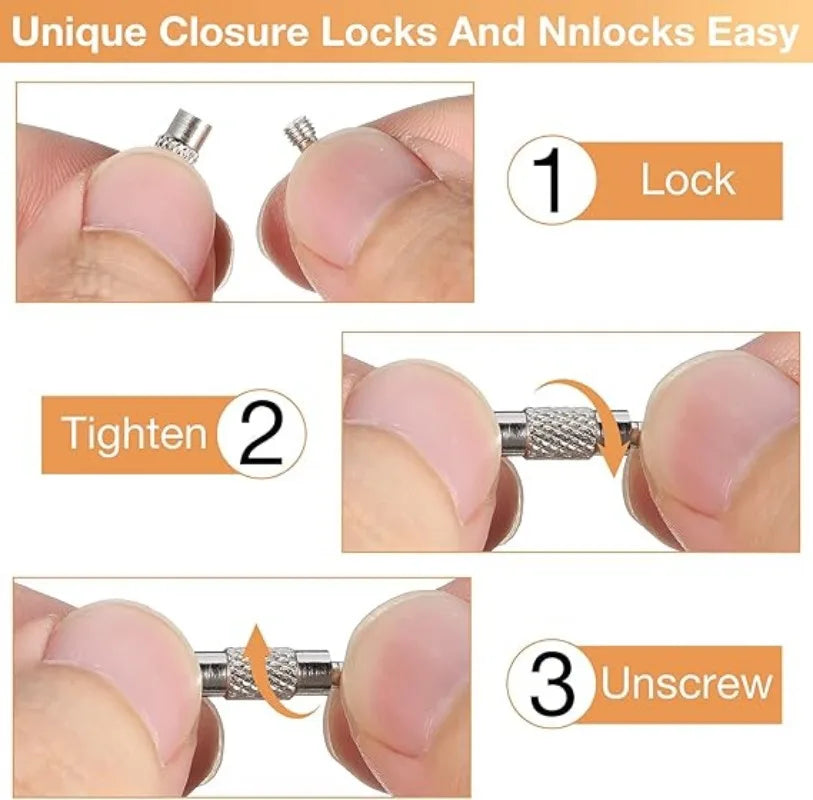 Metal Keychain Tag with Stainless Steel Wire Cable - Screw Lock Gadget Ring for Camping & Hardware