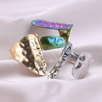 Stainless Steel Chunky Open Ring — Textured Vintage Lava Design for Men & Women