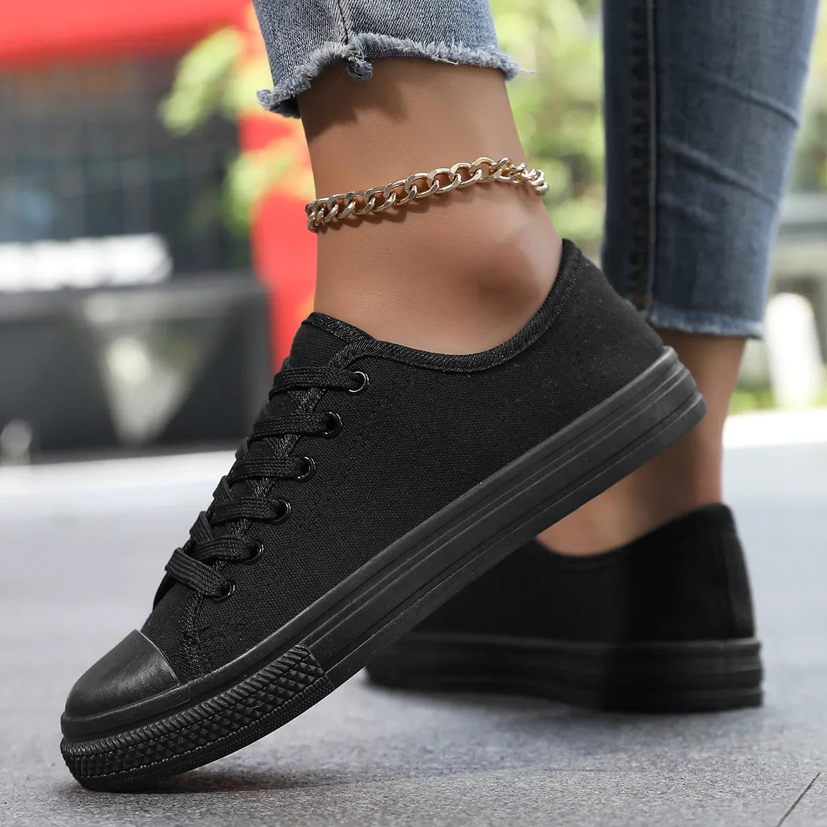 Black Canvas Shoes for Women – 2025 Spring/Autumn Casual Breathable Plimsoll Sneakers, Comfortable Style