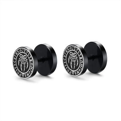 Vnox Men's Viking Black Stud Earrings - Vegvisir & Norse Valknut, Cool Punk Stainless Steel Set