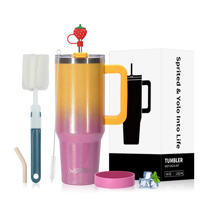 WATERSY 30oz/40oz Stainless Steel Insulated Tumbler with Handle & Straw – Large Capacity Thermal Travel Mug for Coffee & Cold Drinks