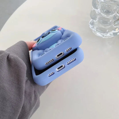 Cute Stitch Head Phone Case — Soft Silicone Grip Tok Holder for iPhone 7-15 Pro Max, XS/XR/SE/Plus