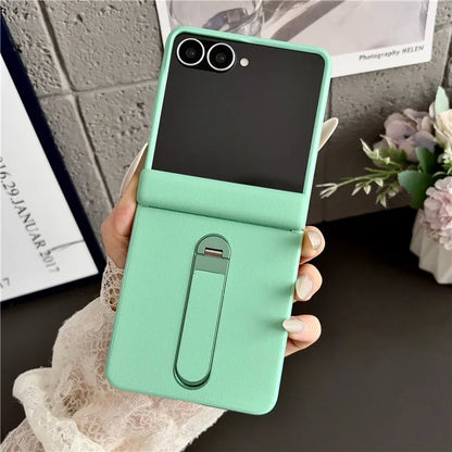 Samsung Galaxy Z Flip 8 Vegan Leather Case - Shockproof Stand Cover with Tempered Glass & Hinge Protection