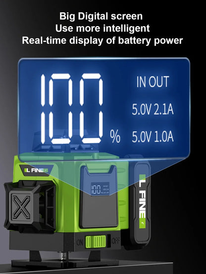 LFINE 3D/4D Laser Level — 12/16 Line Horizontal & Vertical Self-Leveling 360° Laser with Remote Control (8 Lines)