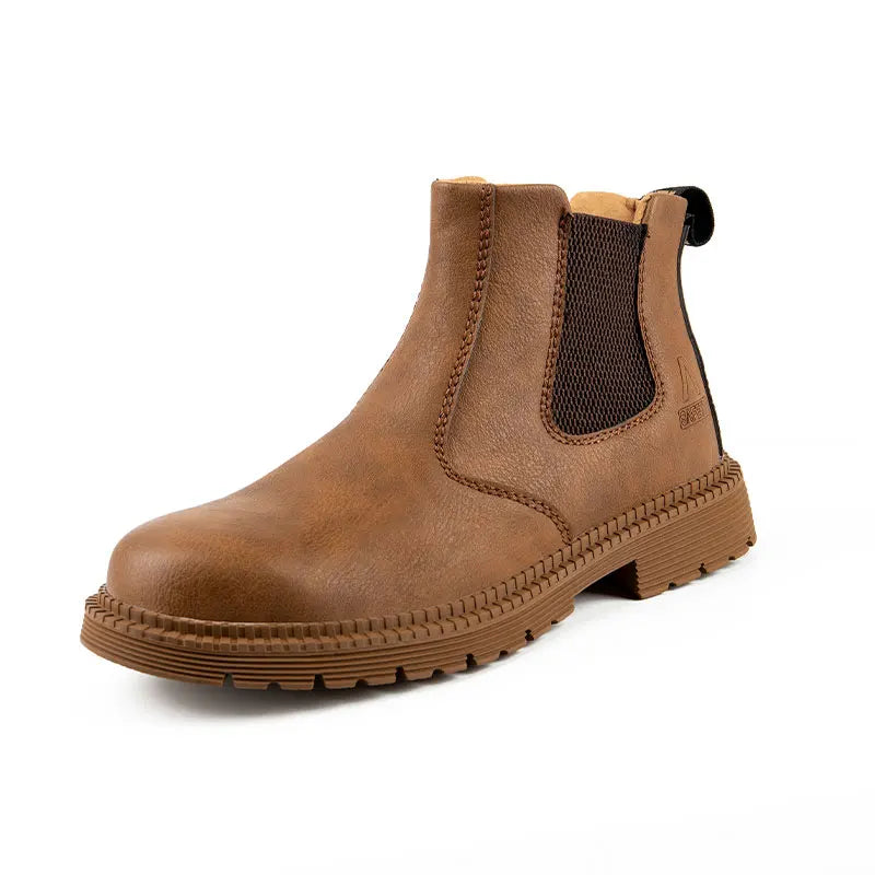 Waterproof Safety Work Shoes for Men – Steel Toe Leather Boots, Indestructible Construction Footwear in Brown