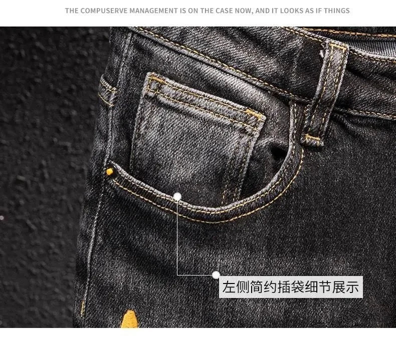Luxury Korean Streetwear Slim Fit Denim Jeans – Punk Style with 3D Embroidery for Spring & Autumn