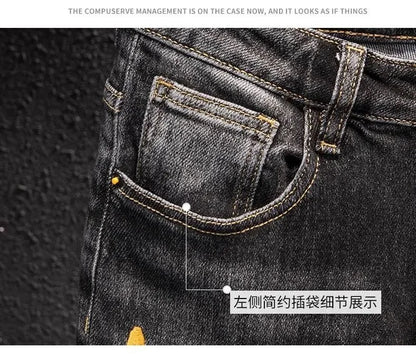 Luxury Korean Streetwear Slim Fit Denim Jeans – Punk Style with 3D Embroidery for Spring & Autumn