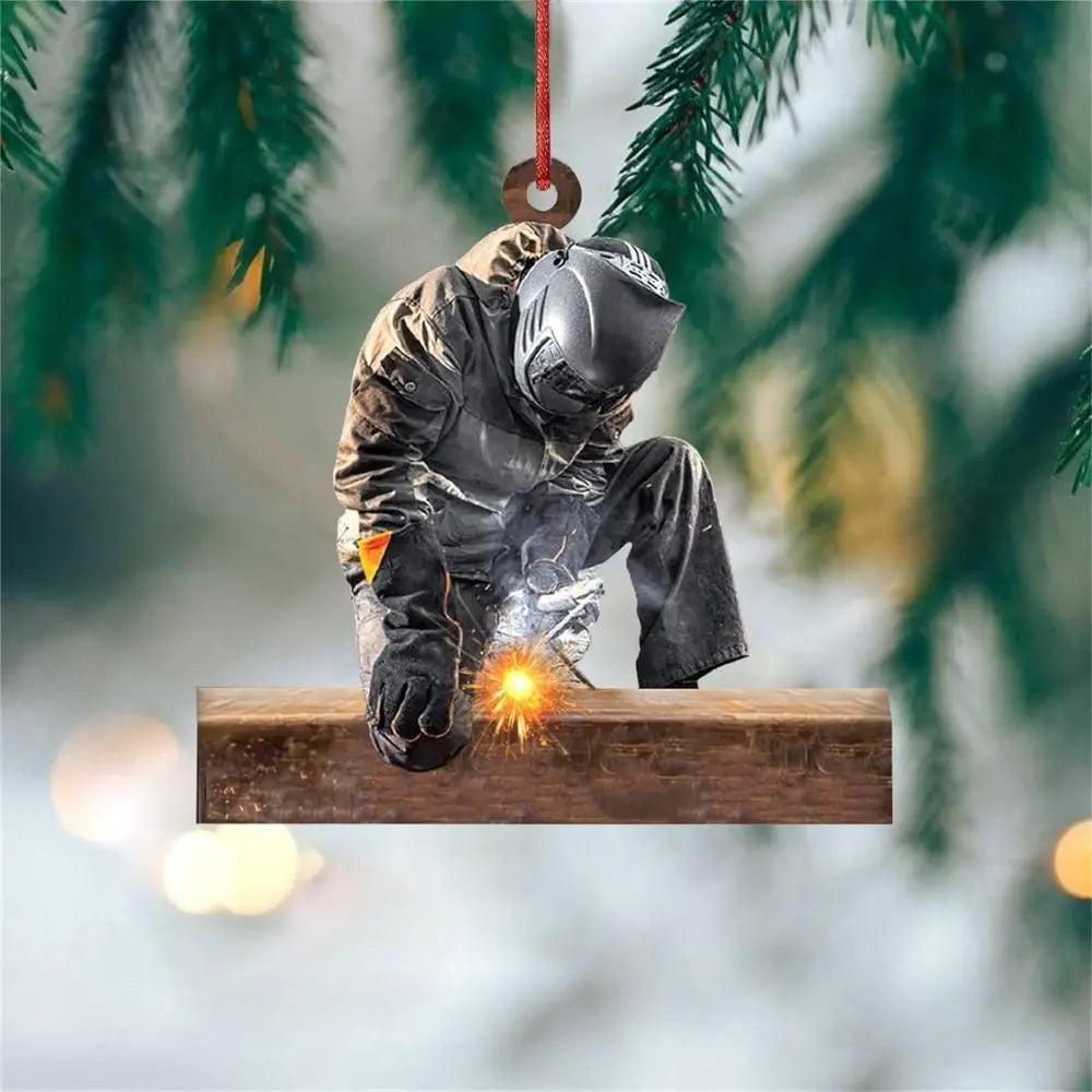 Acrylic Christmas Welder Ornament – Cartoon Tree Hanging Decoration for Car Mirror or Holiday Crafts