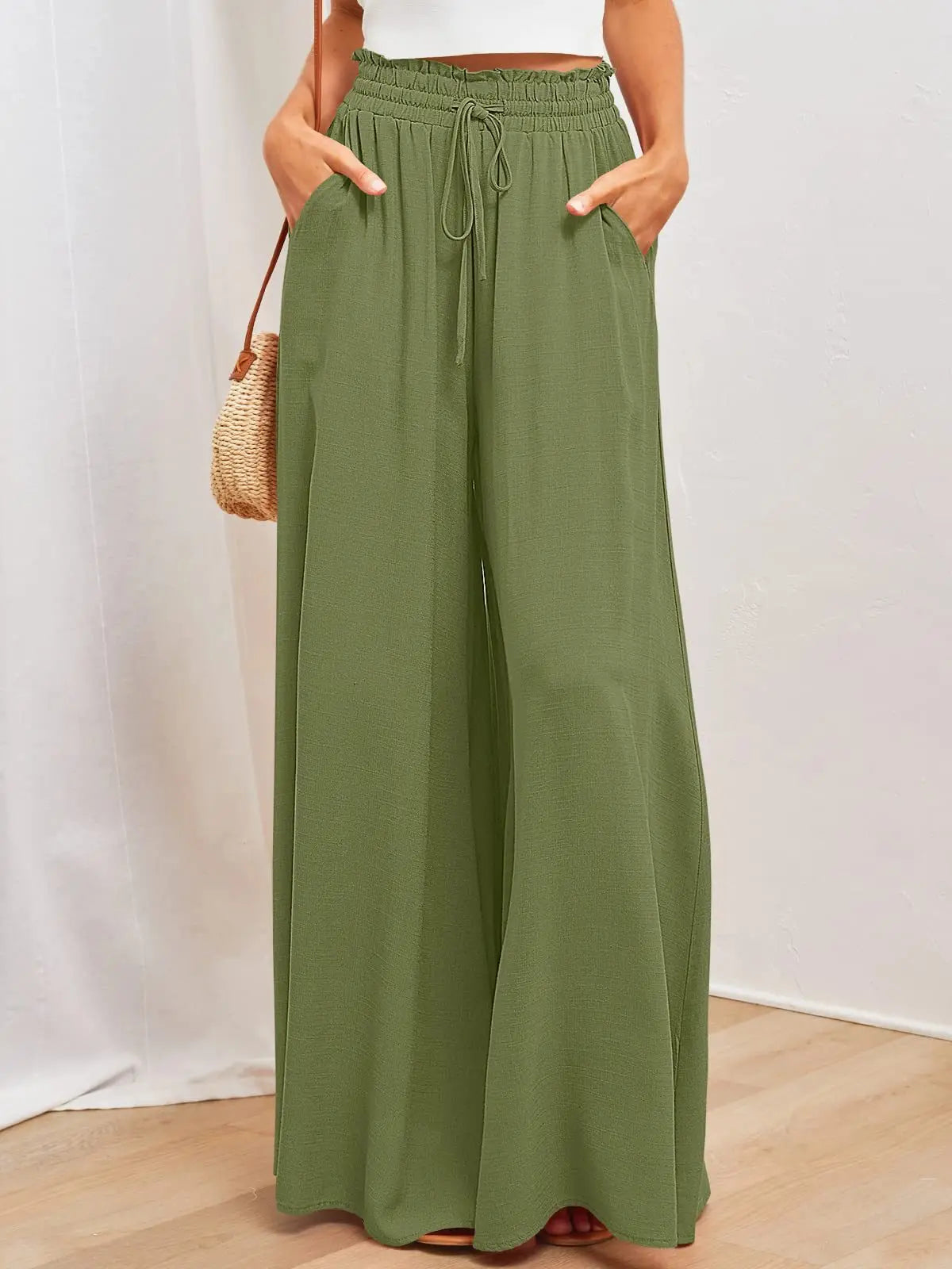 Women’s Summer Wide Leg Pants – Elastic Waist Casual Loose Fit Trousers Breathable Beach Lounge Pants