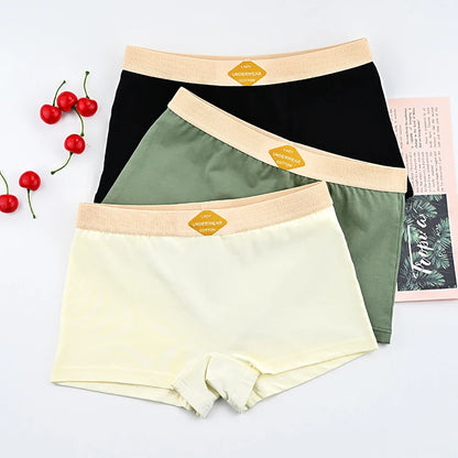 3PCS Women’s Cotton Boxer Underwear — Multicolor Solid Breathable Knit Panties, Soft High-Elastic Mid-Rise Boyshorts