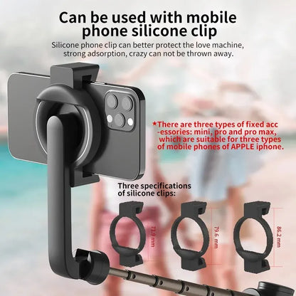 Bluetooth Selfie Stick with Magnetic Mobile Phone Stand - Handheld Camera Stabilizer with Integrated Desktop Triangle Stand for TikTok Live