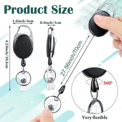 Metal Heavy Duty Retractable Badge Reel Holders: Carabiner Belt Clip with Key Ring - Ideal for ID Cards, Name Holders & Keychains