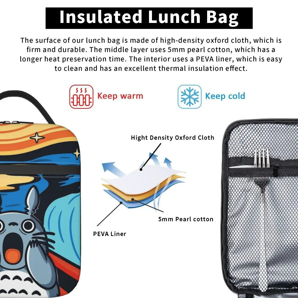 Totoro Miyazaki Anime Insulated Lunch Tote Bag – Portable Thermal Cooler for School & Office