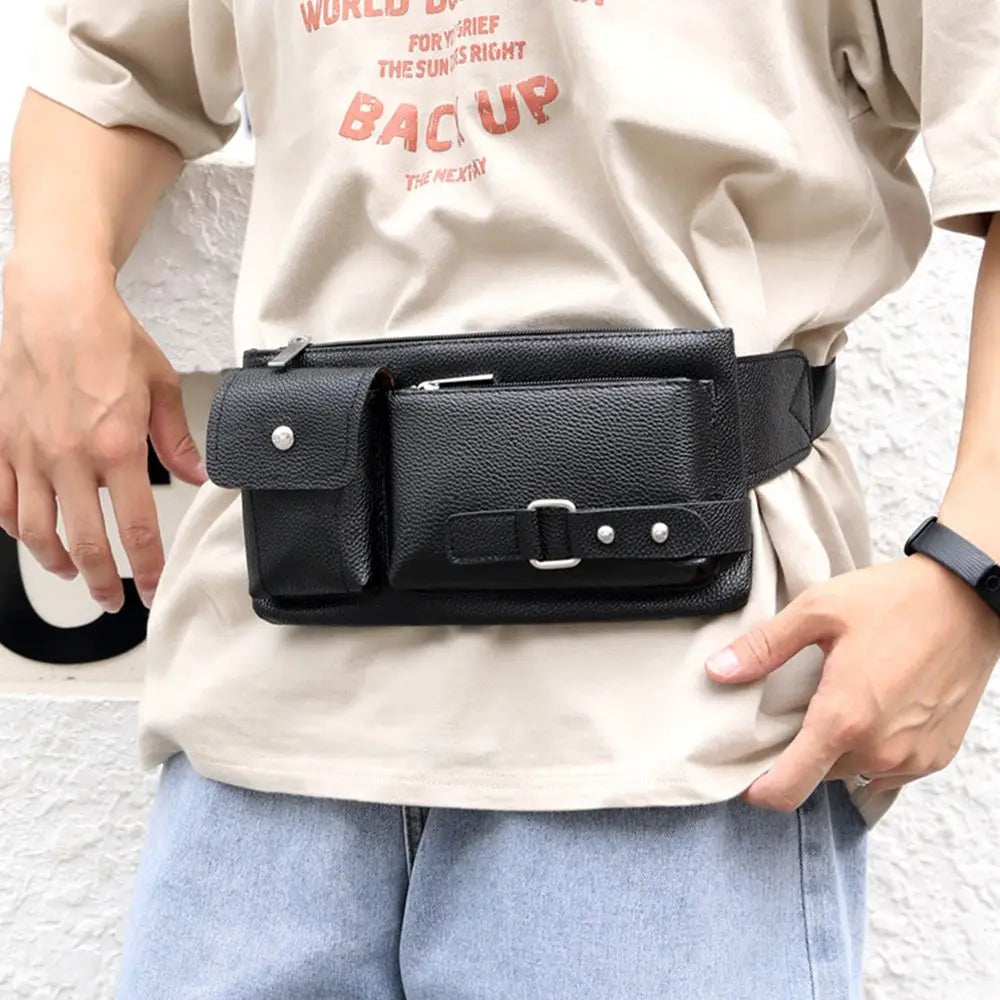 Fashion Leather Waist Bag Fanny Pack – Large Phone Belt Bag for Men & Women, Casual Outdoor Travel Crossbody Purse