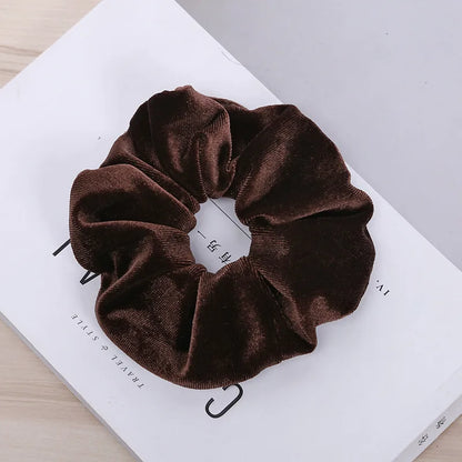 10/6/1Pcs Velvet Hair Scrunchies Set for Women – Solid Color Elastic Ponytail Hair Bands & Headband Accessories (Black Pack)
