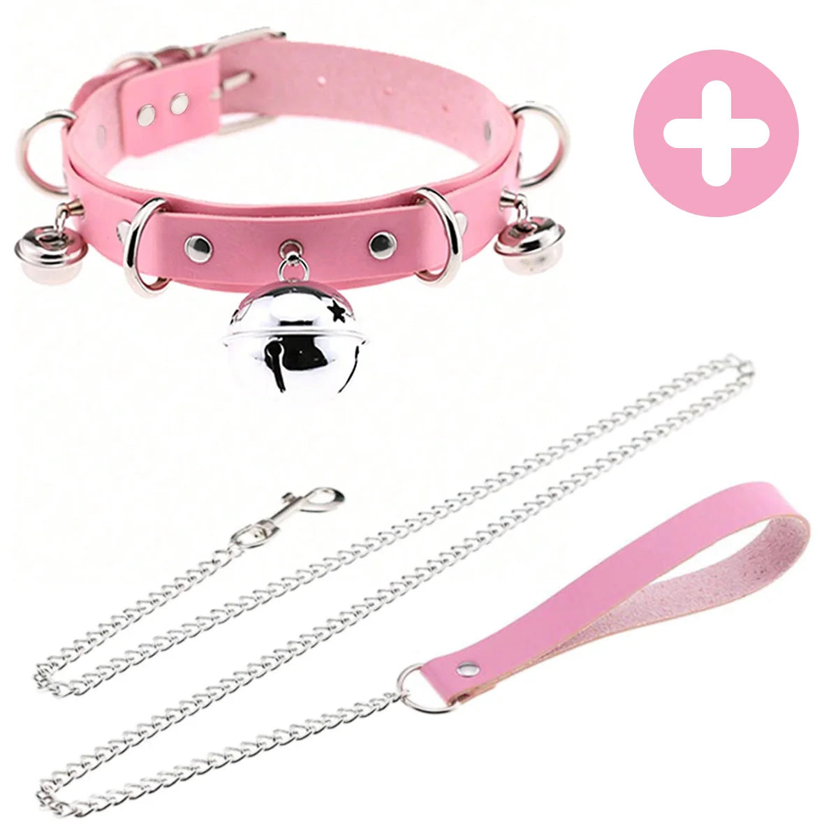 Pink Gothic Punk Collar Necklace - Cute Adjustable Couple Role-Play Choker with Matching Lanyard, Gift for Her