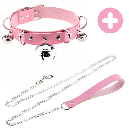 Pink Gothic Punk Collar Necklace - Cute Adjustable Couple Role-Play Choker with Matching Lanyard, Gift for Her