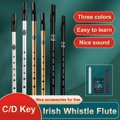 Irish Tin Whistle – Key of C/D Penny Whistle, Easy-to-Learn Classical Instrument for Beginners