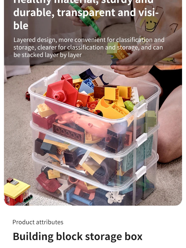 Stackable Building Blocks Toy Storage Box for Kids – Brick-Shaped Plastic Container with Lid – Toy Organizer & Sundries Bin