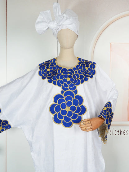 African Dresses for Women - Dashiki Embroidery Bazin Ankara White Gown Nigeria Wedding & Evening Party Dress
