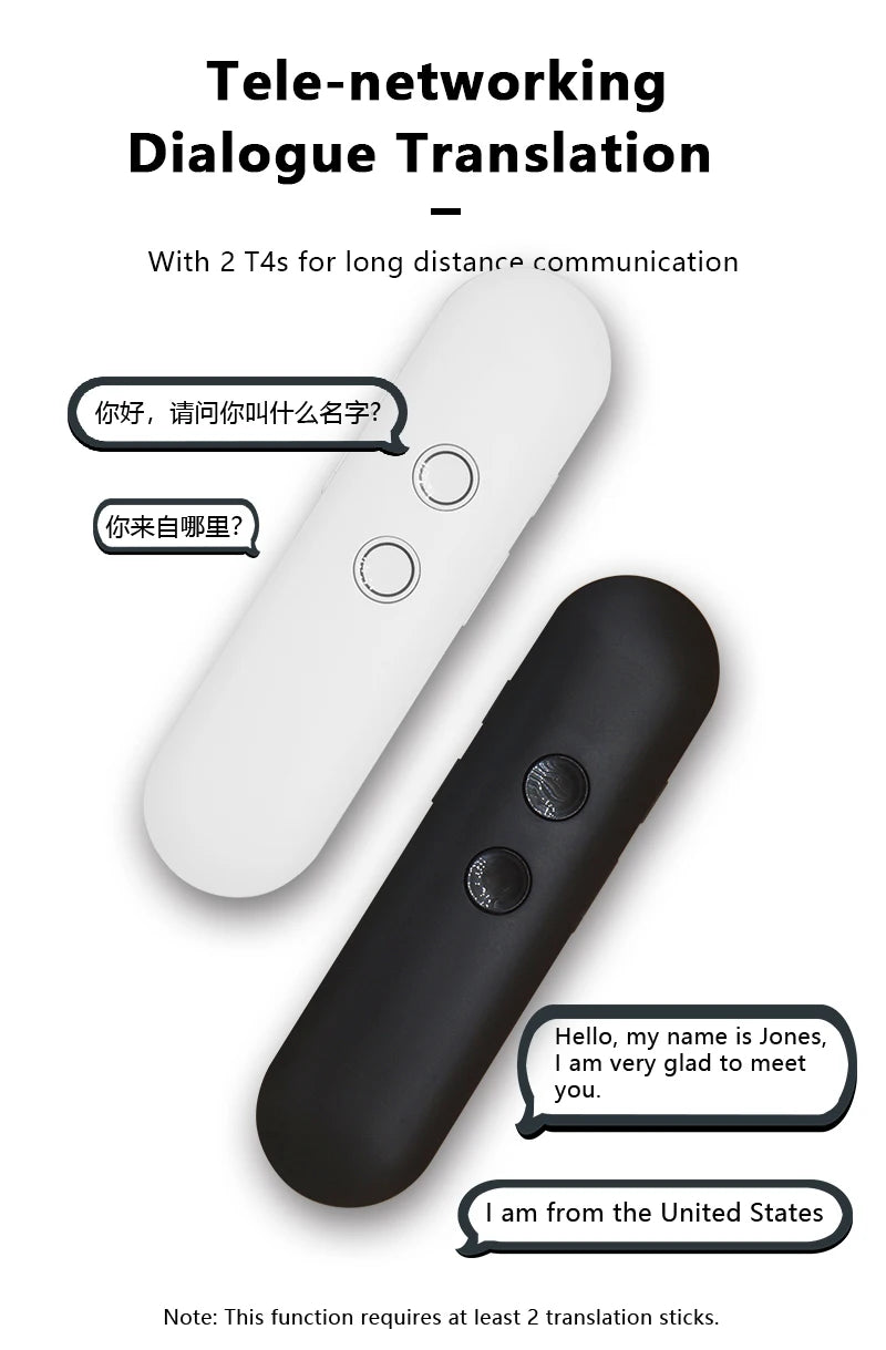 2024 T4 Portable Wireless Smart Translator - Two-Way Instant Voice Translation in 40 Languages, Bluetooth Multi-Language App