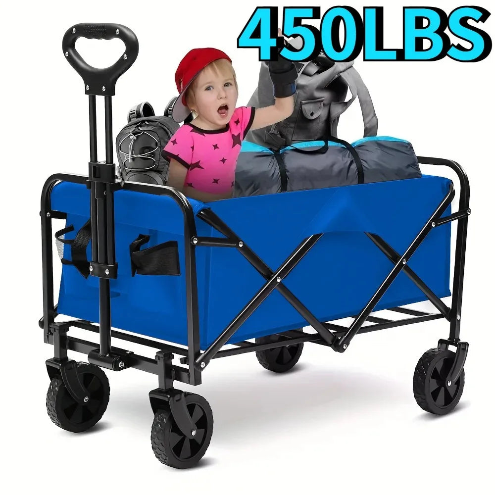 Foldable Heavy Duty Wagon Cart – Portable Utility Cart for Groceries, Sports, Gardening & Shopping, Includes Foldable Cat Storage