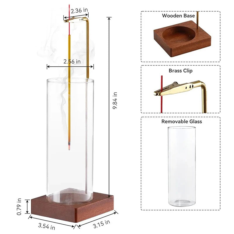 Incense Holder for Sticks - Removable Glass Ash Catcher, Mess-Free Burner for Meditation, Yoga & Spa
