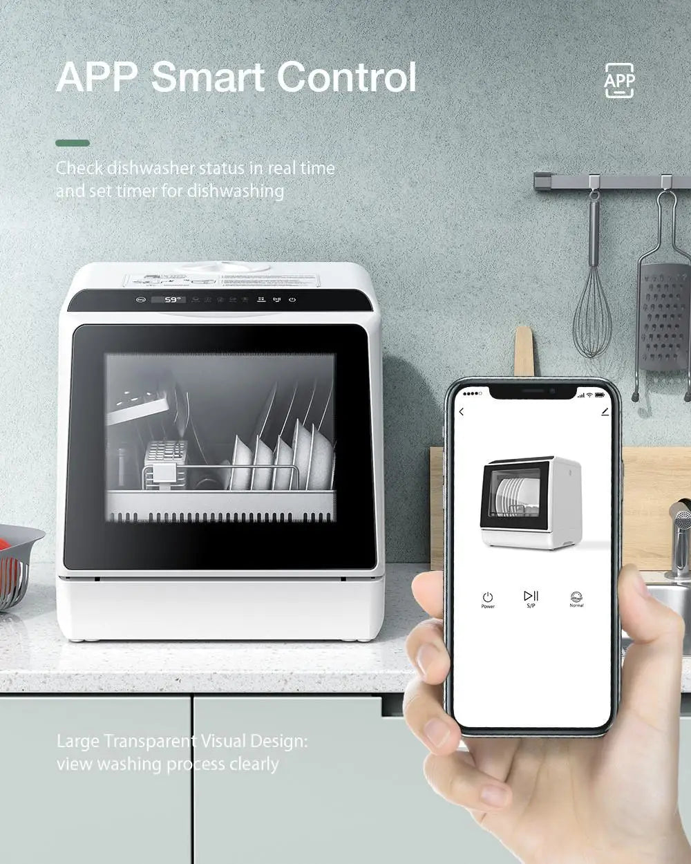 BlitzHome Smart Countertop Dishwasher – Portable Tabletop Dish Washer with APP Control for Kitchen