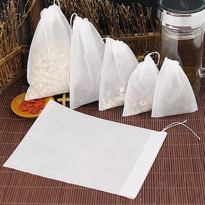 100 Pcs Disposable Tea Filter Bags with String – Food Grade Non-Woven Tea Infuser Bags for Loose Leaf Tea, Herbs & Spices (JJYY)
