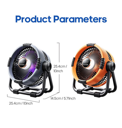 KINSCOTER 6-in-1 Portable Camping Fan — 20000mAh Rechargeable Outdoor Fan with 4 Speeds, Hook & LED Light