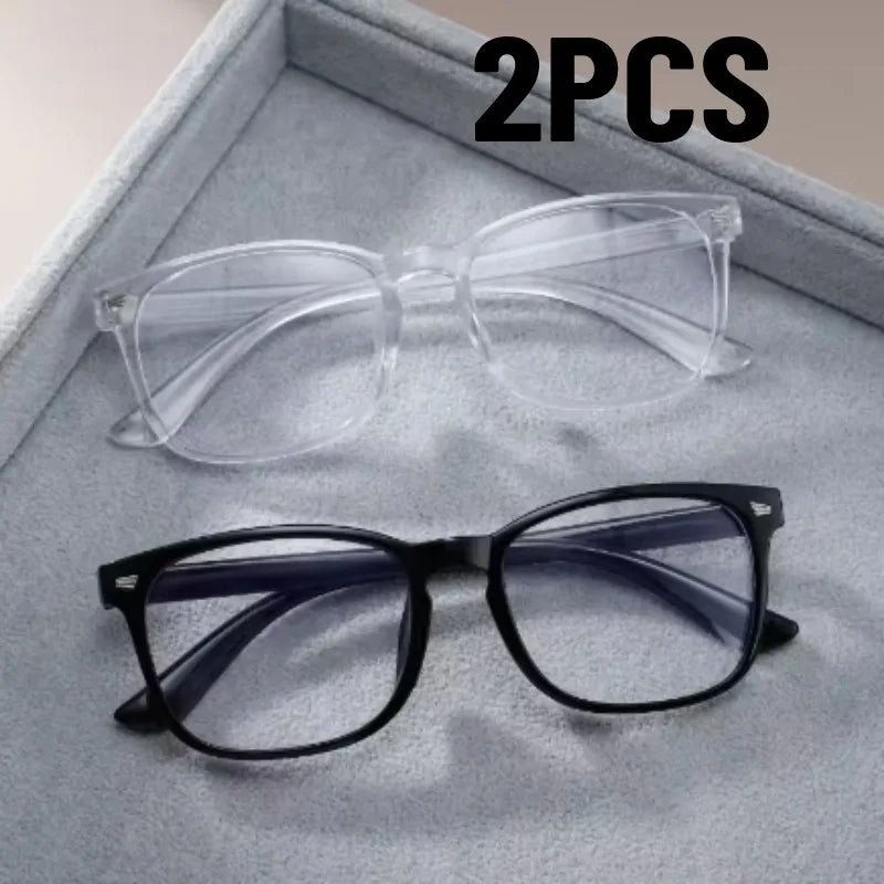 2 Pairs Classic Square Anti Blue Light Glasses - Stylish Fashion Eyewear for Men and Women Daily Wear