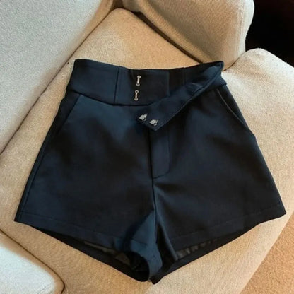 Mooyufon Black High-Waisted Shorts for Women – Harajuku A-Line Slim Fit Casual Sexy Straight Pants