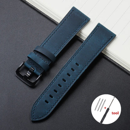 Calfskin Genuine Leather Watch Band – Black, Blue & Dark Brown Straps for Smartwatches, 18mm-24mm Accessories