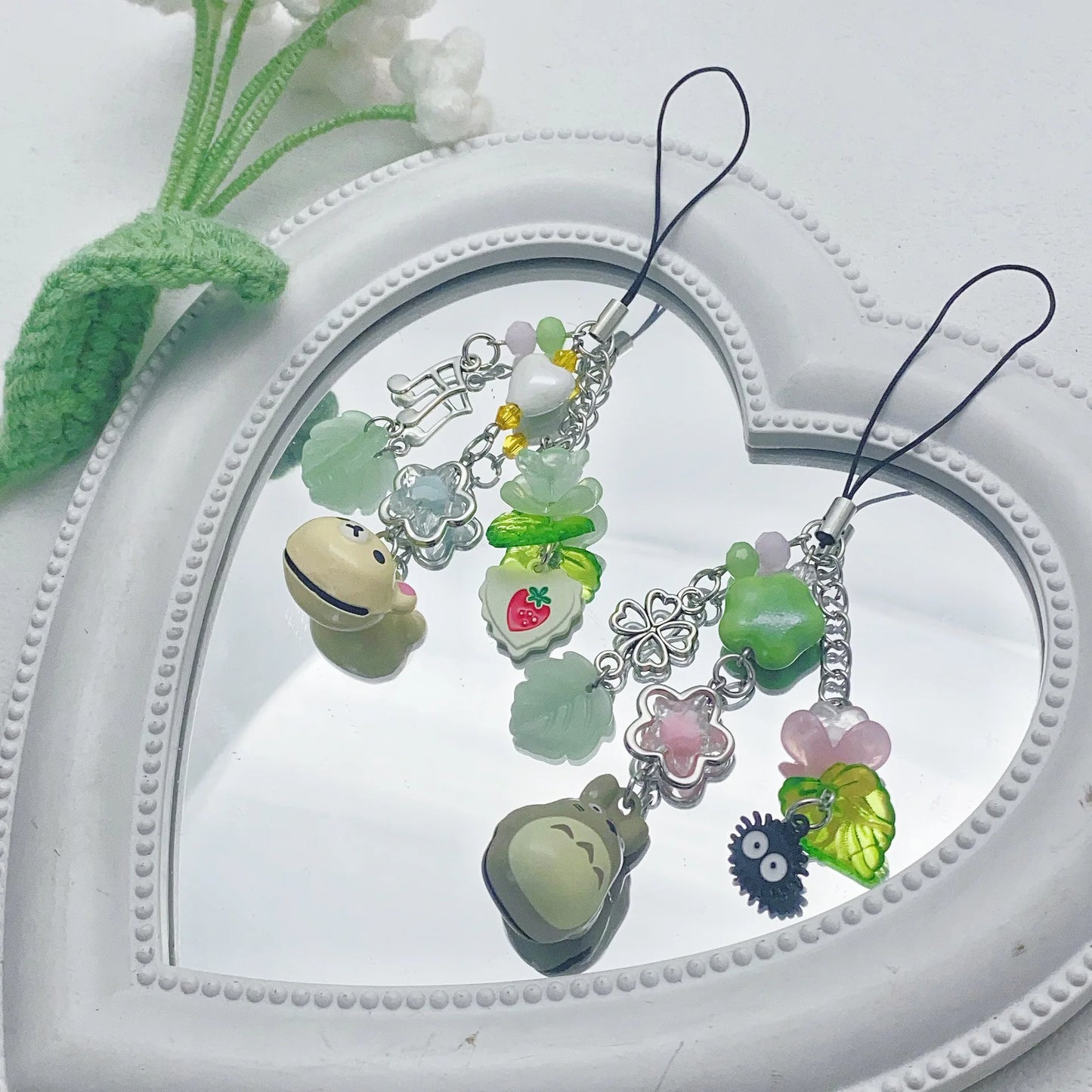 Handmade Cat Phone Charm - Four Leaf Clover Beaded Y2K Fairy Core Keychain & Bag Pendant Accessory