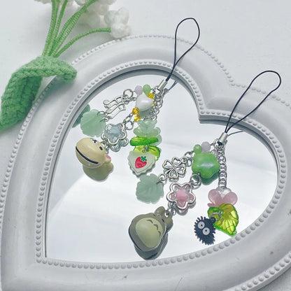 Handmade Cat Phone Charm - Four Leaf Clover Beaded Y2K Fairy Core Keychain & Bag Pendant Accessory