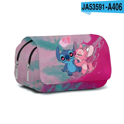 Anime Stitch Fully Printed Flap Pencil Case – Cartoon Stationery Bag for Primary & Secondary Students