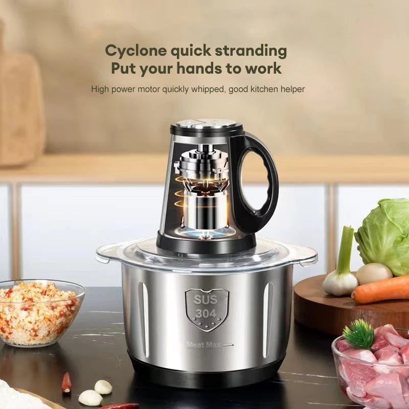 Electric Meat Mincer Grinder, Stainless Steel 5L Chopper, Food Processor, Garlic Mud Maker, Large Capacity Kitchen Blender