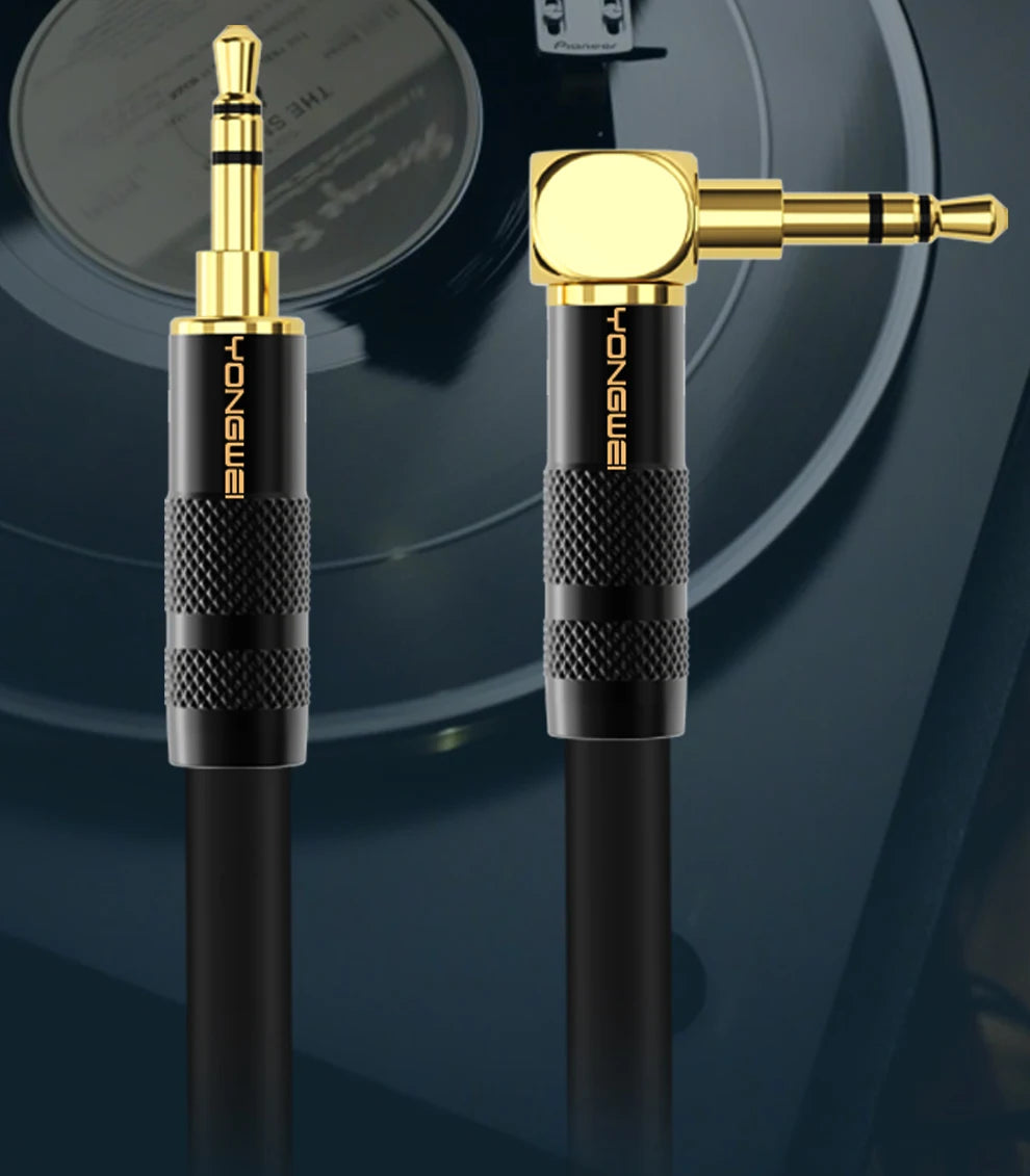 YONGWEI 3.5mm AUX Audio Cable - Straight to Curved Male-to-Male for Car, Mobile Phone, Computer, Speaker and Headset Extension