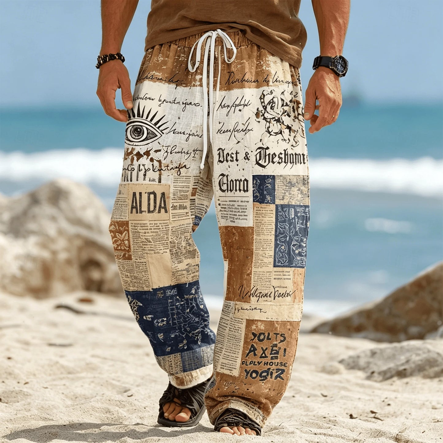 Men’s Tribal Patchwork Drawstring Pants - Casual Boho Summer Beach & Vacation Trousers