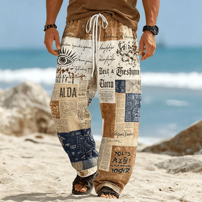 Men’s Tribal Patchwork Drawstring Pants - Casual Boho Summer Beach & Vacation Trousers