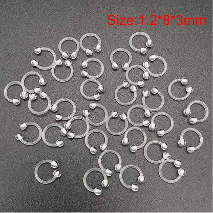 10/60PCS Clear Acrylic Body Jewelry – Transparent Lip, Ear, Nose, Tongue, Eyebrow & Belly Rings