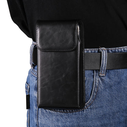 FULAIKATE 6.1"-7.2" Men's Leather Waist Phone Bag – High-Grade Crazy Horse Vertical Pouch for iPhone 14 Pro Max & Samsung Note23