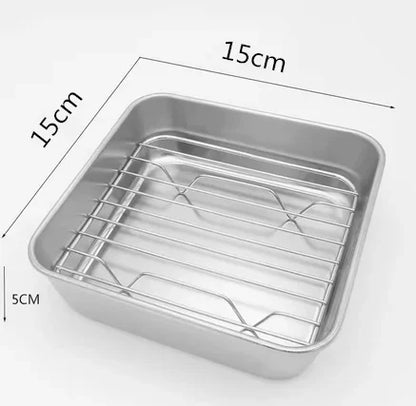 304 Stainless Steel Baking Tray with Wire Rack — Cake, BBQ, Oven, Roasting & Grilling Pan Tool