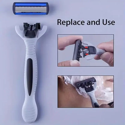 Men’s 6-Layer Stainless Steel Shaver – Classic Detachable & Reusable Razor Blade