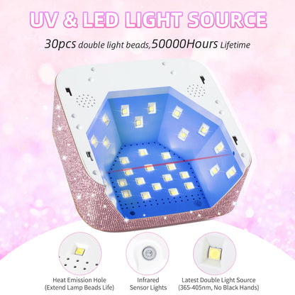 Rechargeable UV LED Nail Lamp – 30 LEDs Cordless Professional Gel Curing Light with Touch Screen, Salon Tools