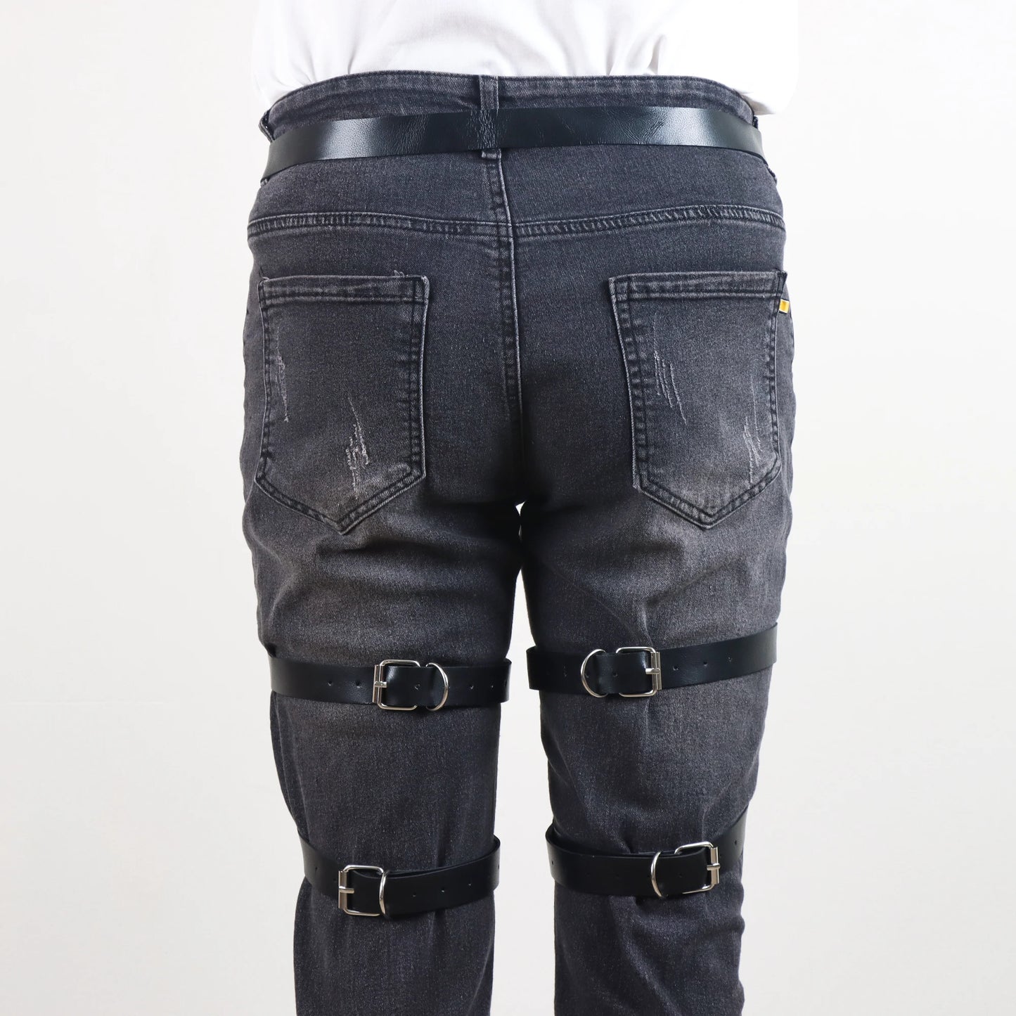 Men's Punk Leather Thigh Harness - Garter Belt with Adjustable Leg Rings for Gothic Fashion