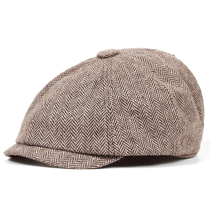 Retro Men’s Newsboy Cap — British Octagonal Herringbone Flat Painter Hat Autumn Winter Hip Hop Beret