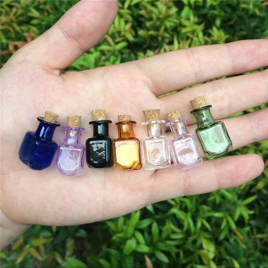 9Pcs Mini Glass Wish Bottles with Cork Stopper – Colorful Pendant Vials for DIY Crafts, Microlandscape Decor & Home Decoration Gifts