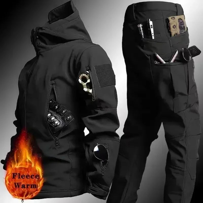 Men's Tactical Winter Set – Windproof Waterproof Soft Shell Jacket & Sharkskin Work Pants | Multi-Pocket Outdoor Suit
