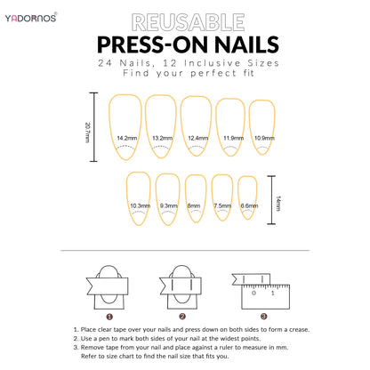 24PCS Glossy Red Cat Eye Press-On Nails Almond Full Cover Reusable Fake Nail Set